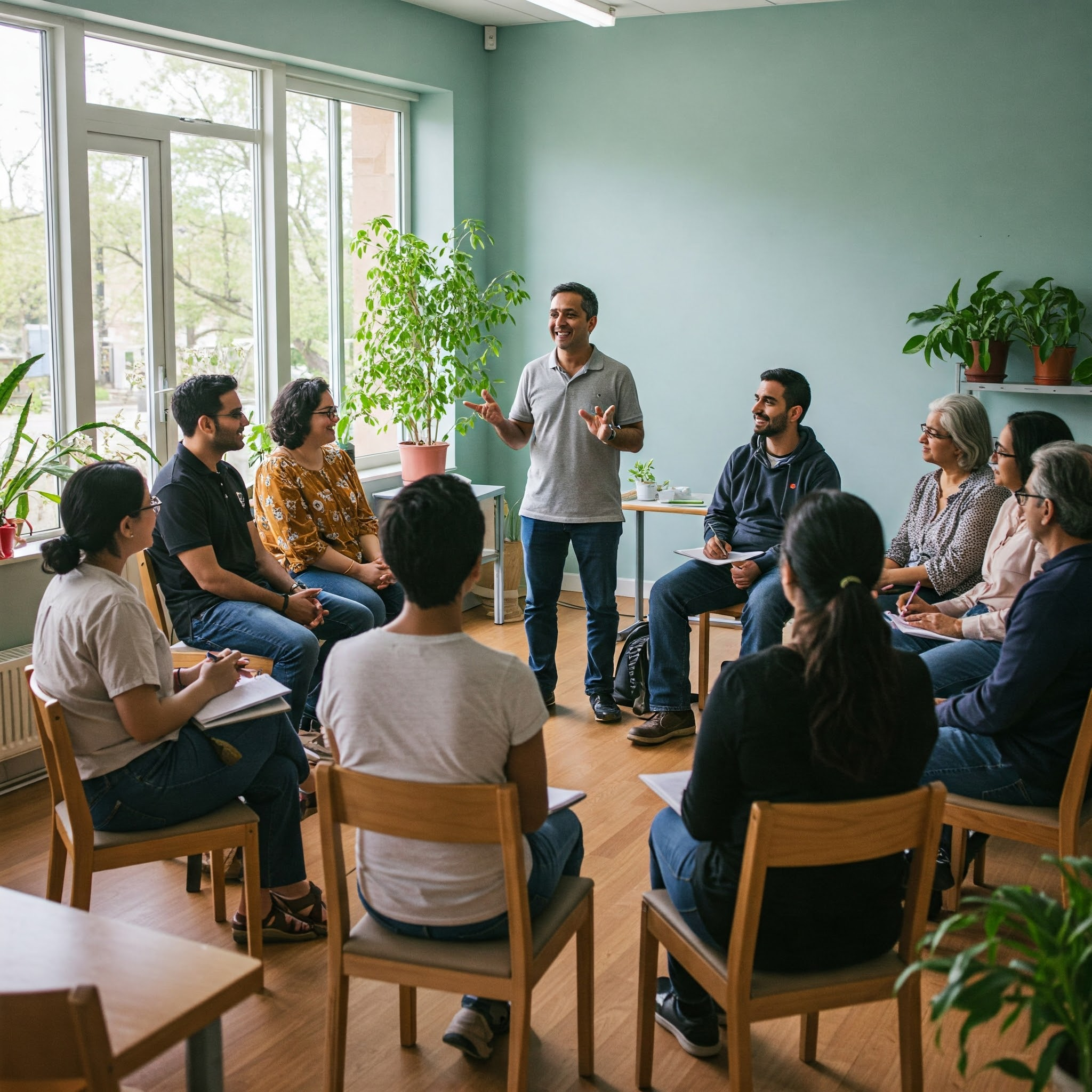 Community empowerment workshop with diverse participants learning about civil rights advocacy and grassroots organizing techniques